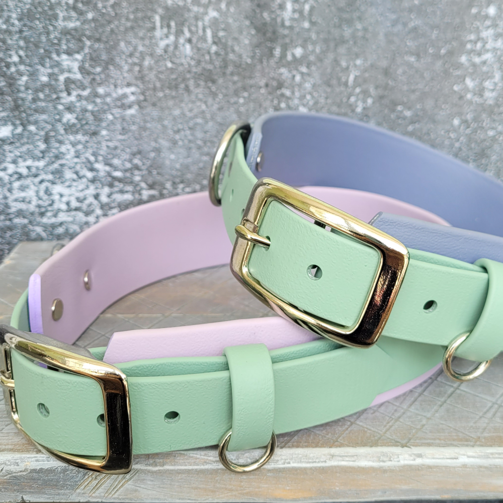 Sage green on top of 1.5" lavender and grey