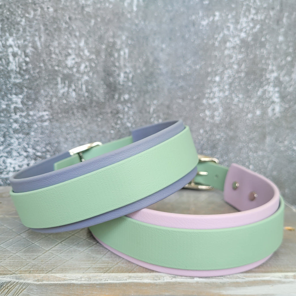 Sage green on top of 1.5" lavender and grey