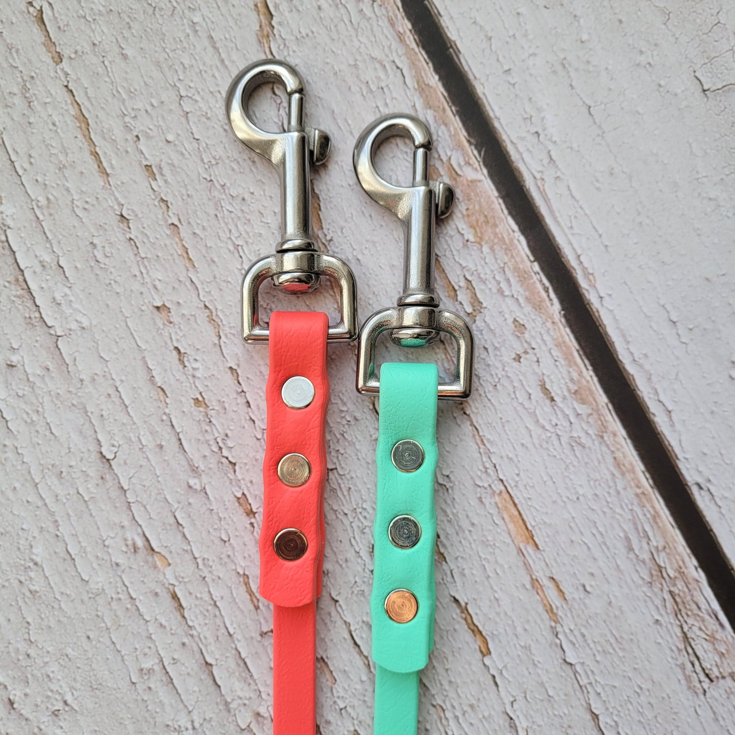 Lightweight stainless steel clasps with coral pink and sea foam green