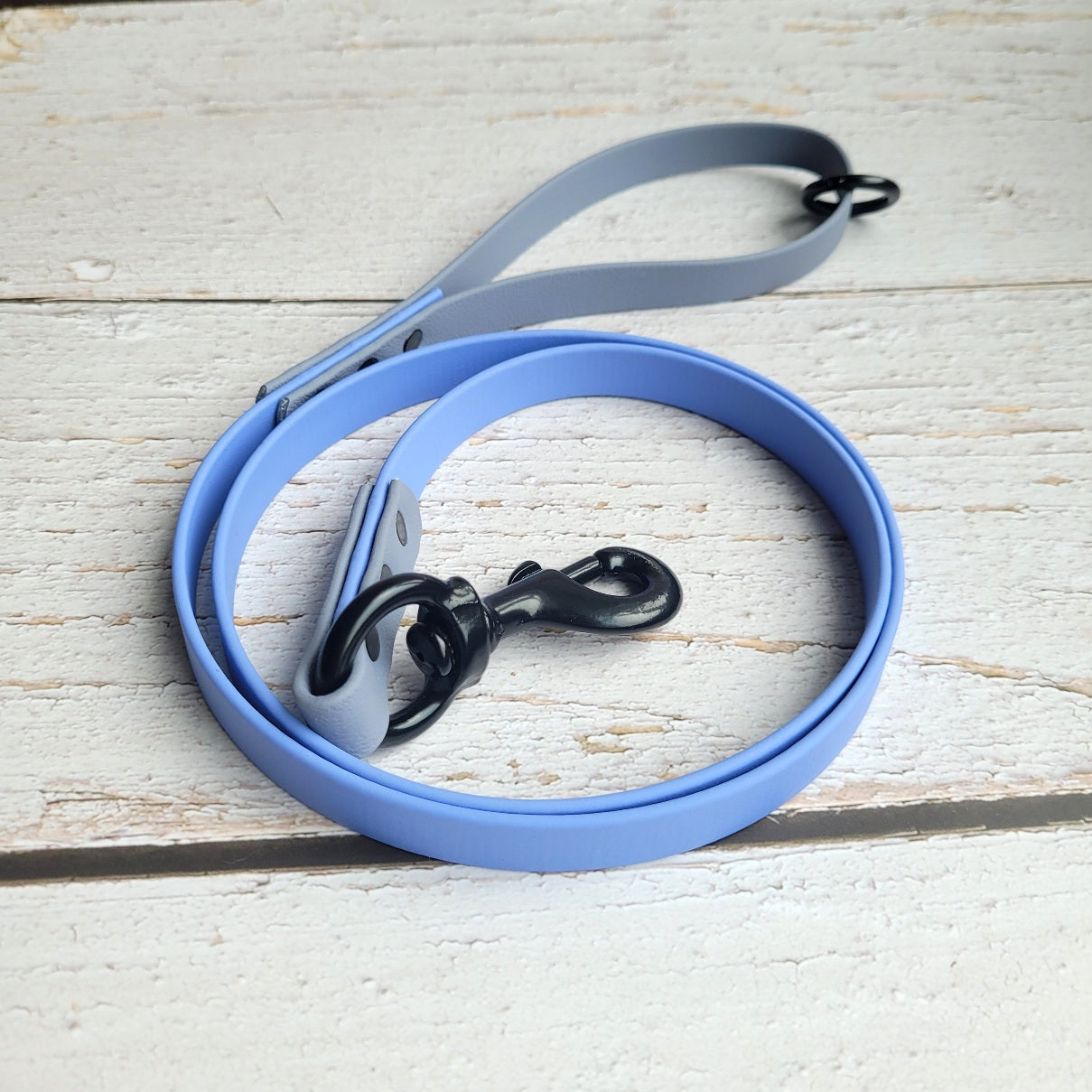 Periwinkle and grey with 3" long black clasp heavyweight