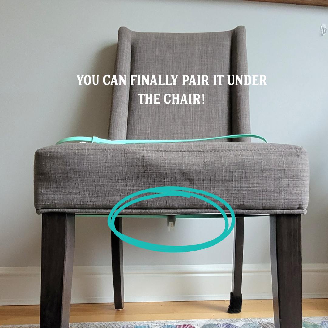 View of the line wrapped around the chair with pairing hide under the chair