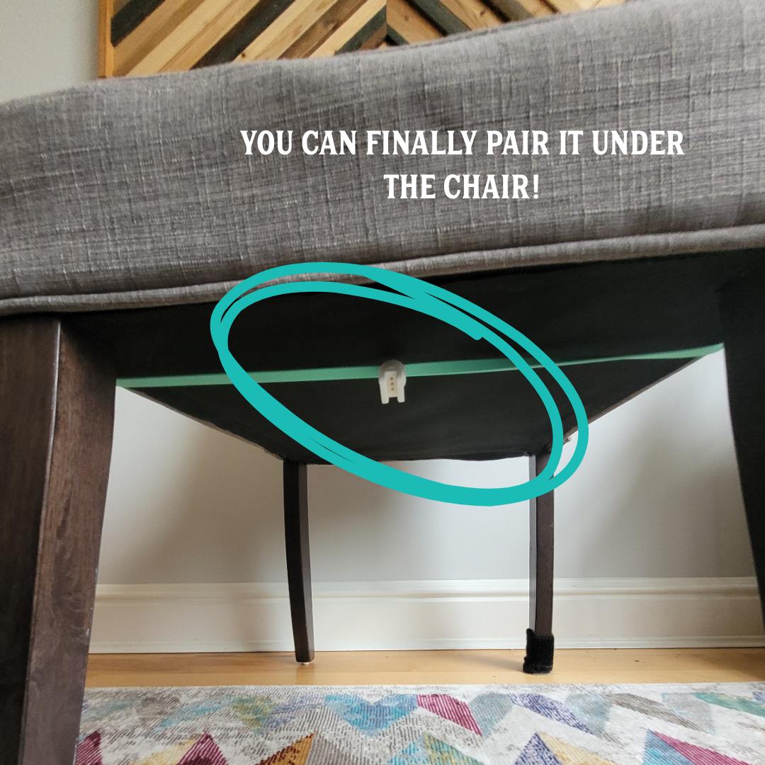 View of the line wrapped around the chair with pairing hide under the chair