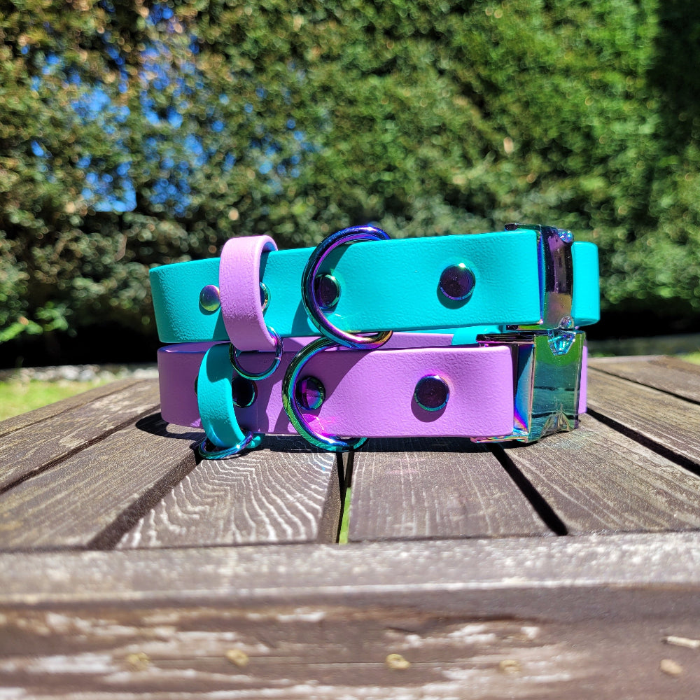 Teal with amethyst accents / amethyst with teal accents
