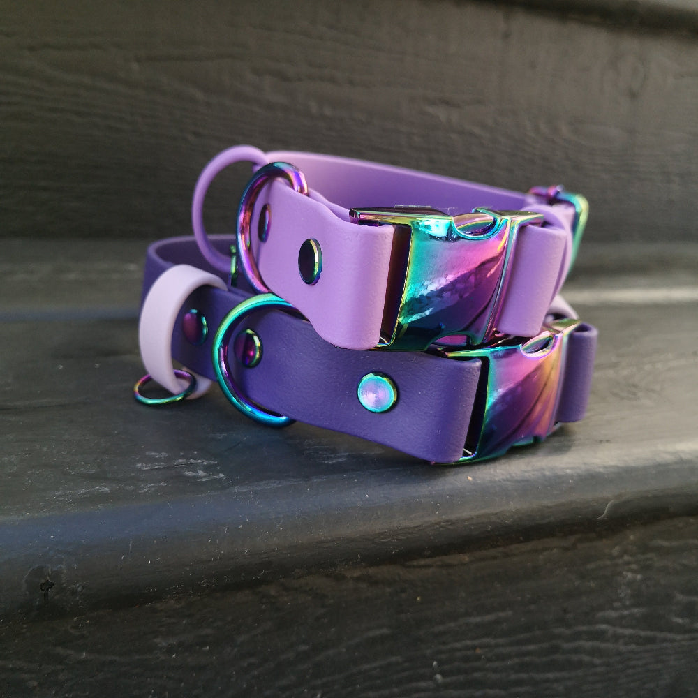 Top to bottom: Amethyst with amethyst strap. Purple with lavender strap.