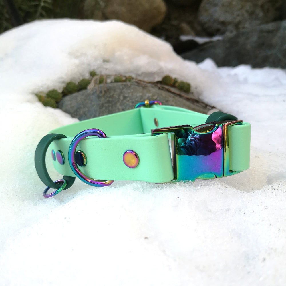 Sea foam green with hunter green accents
