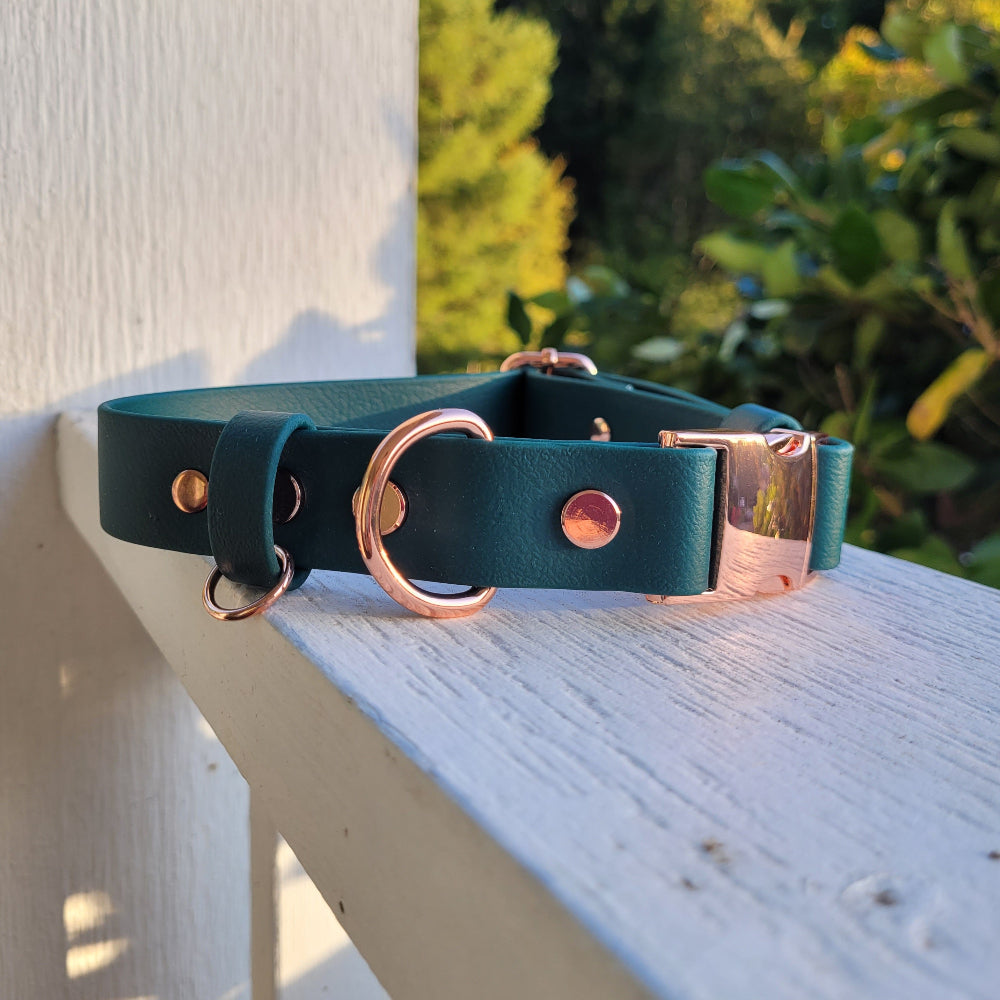 Hunter green with rose gold