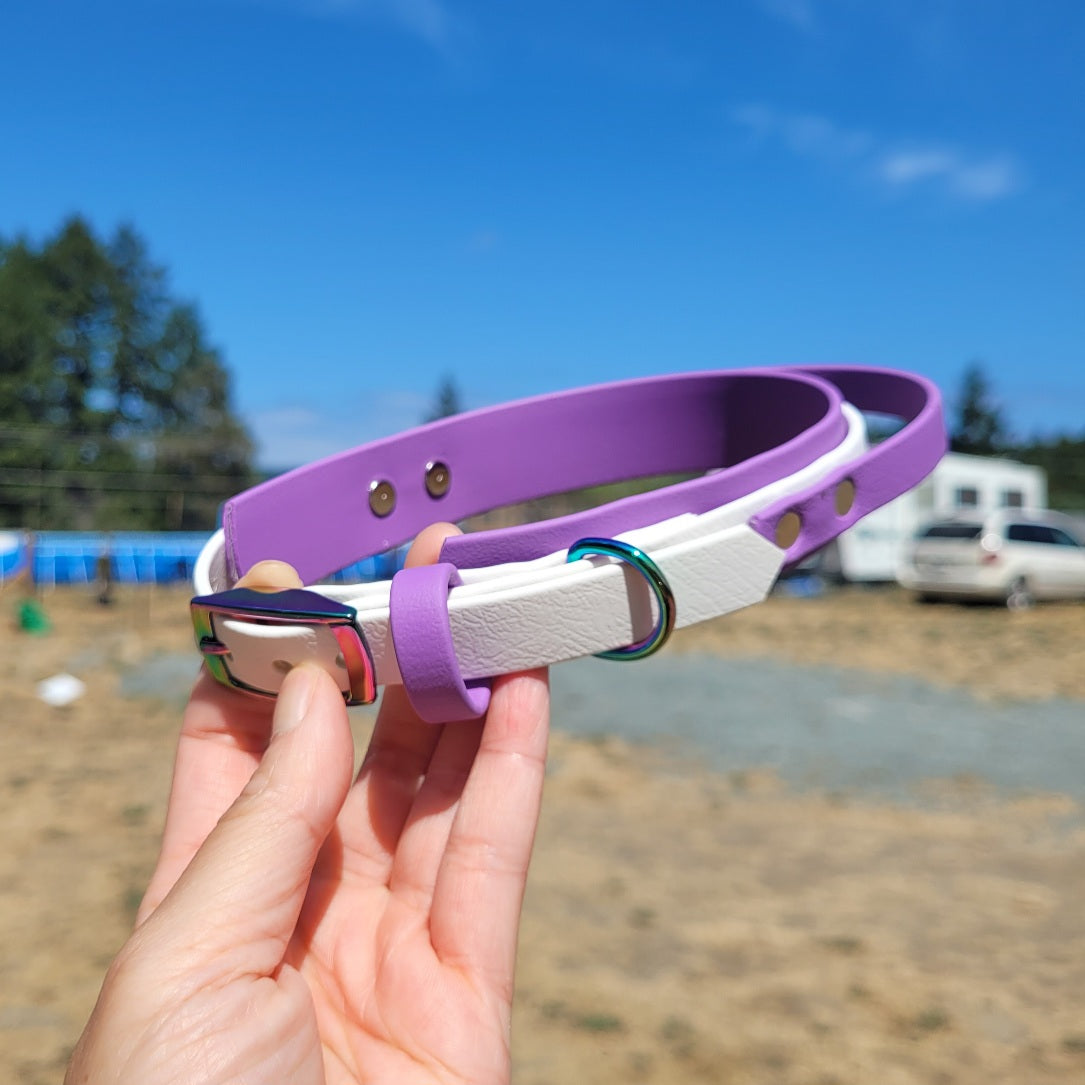 Amethyst and white, size small, rainbow hardware