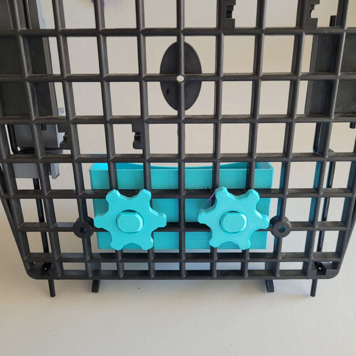 The inside of the door of the basket. Shown on a medium Ruffland door in turquoise