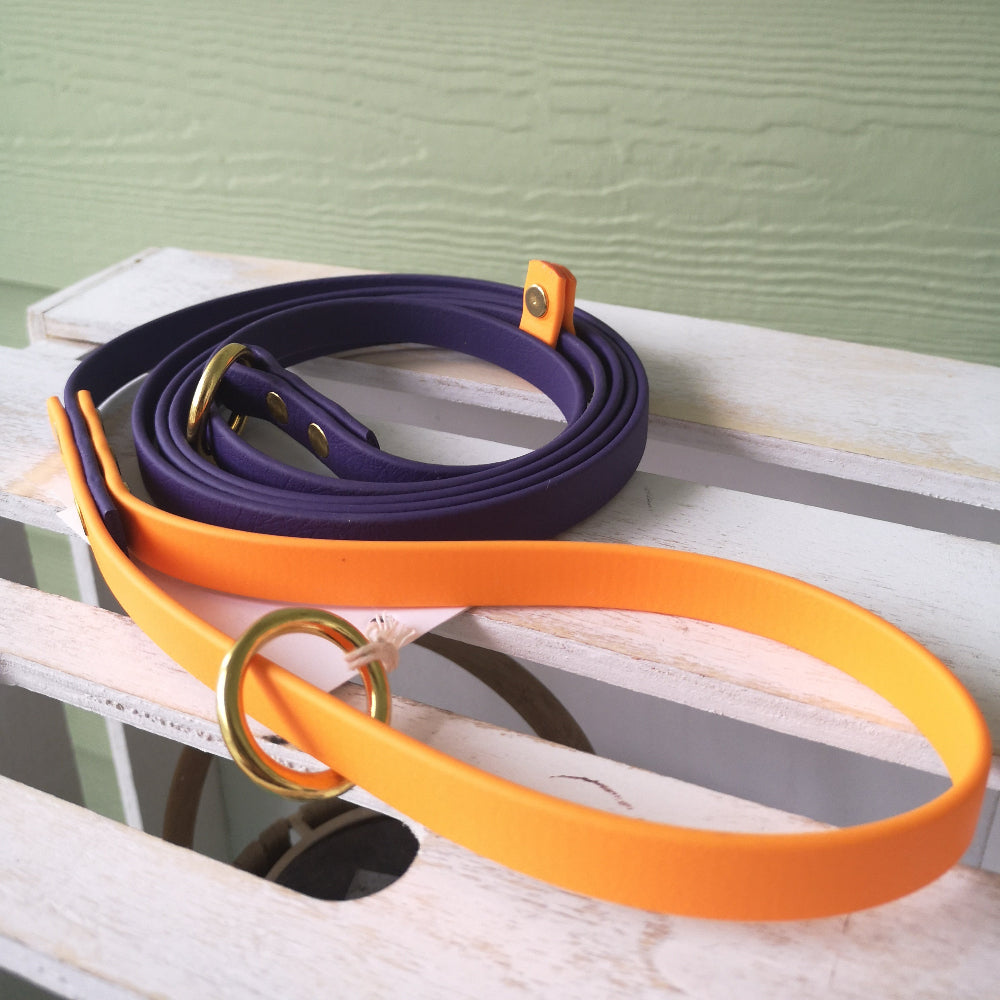 Purple with mandarin orange handle and tab
