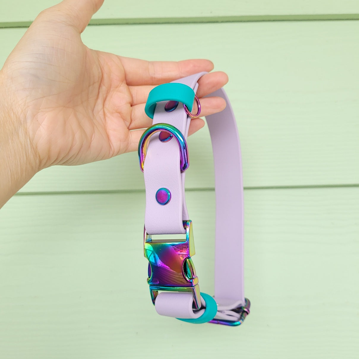 Lavender and teal accents