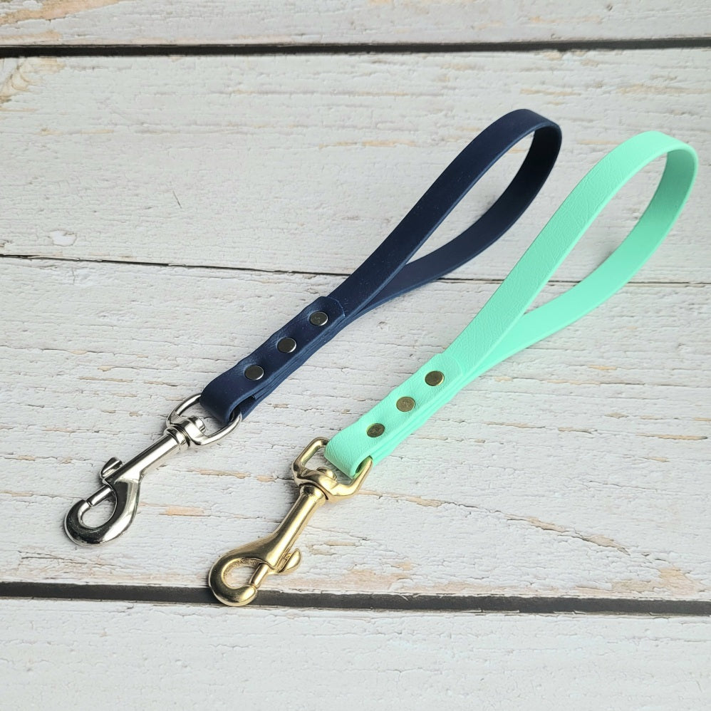 Navy blue with silver 3" clasp and sea foam with 3" brass clasp