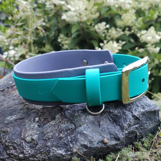 Pre-made: 1.5" Layered BioThane® Collar (Teal & Grey)