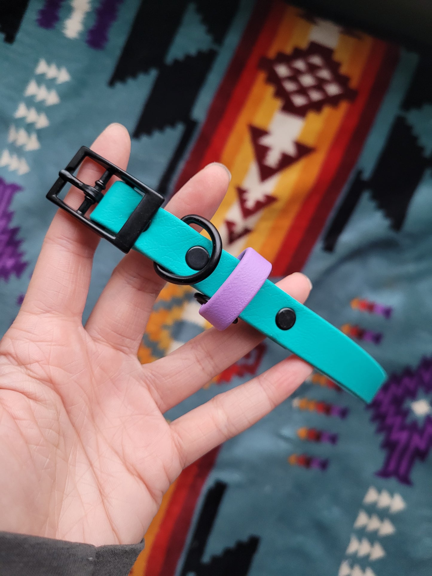 Pre-made: 5/8" Metal Pin BioThane® Collar (Teal & Amethyst)