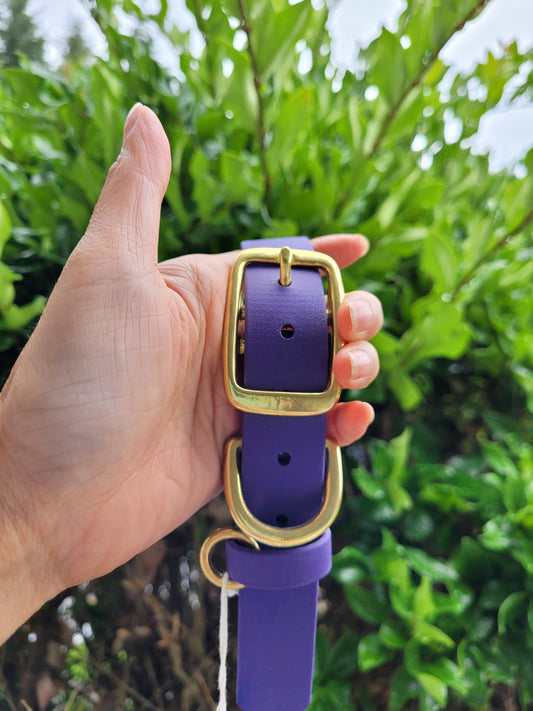 Pre-made: 1" Brass Metal Pin BioThane® Collar in Purple