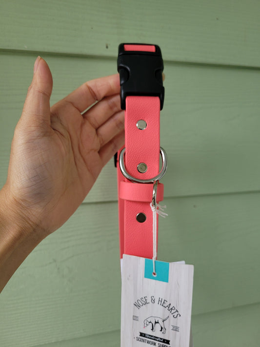 Pre-made: 1" Black Plastic Quick-Release BioThane® Collar (Coral Pink)