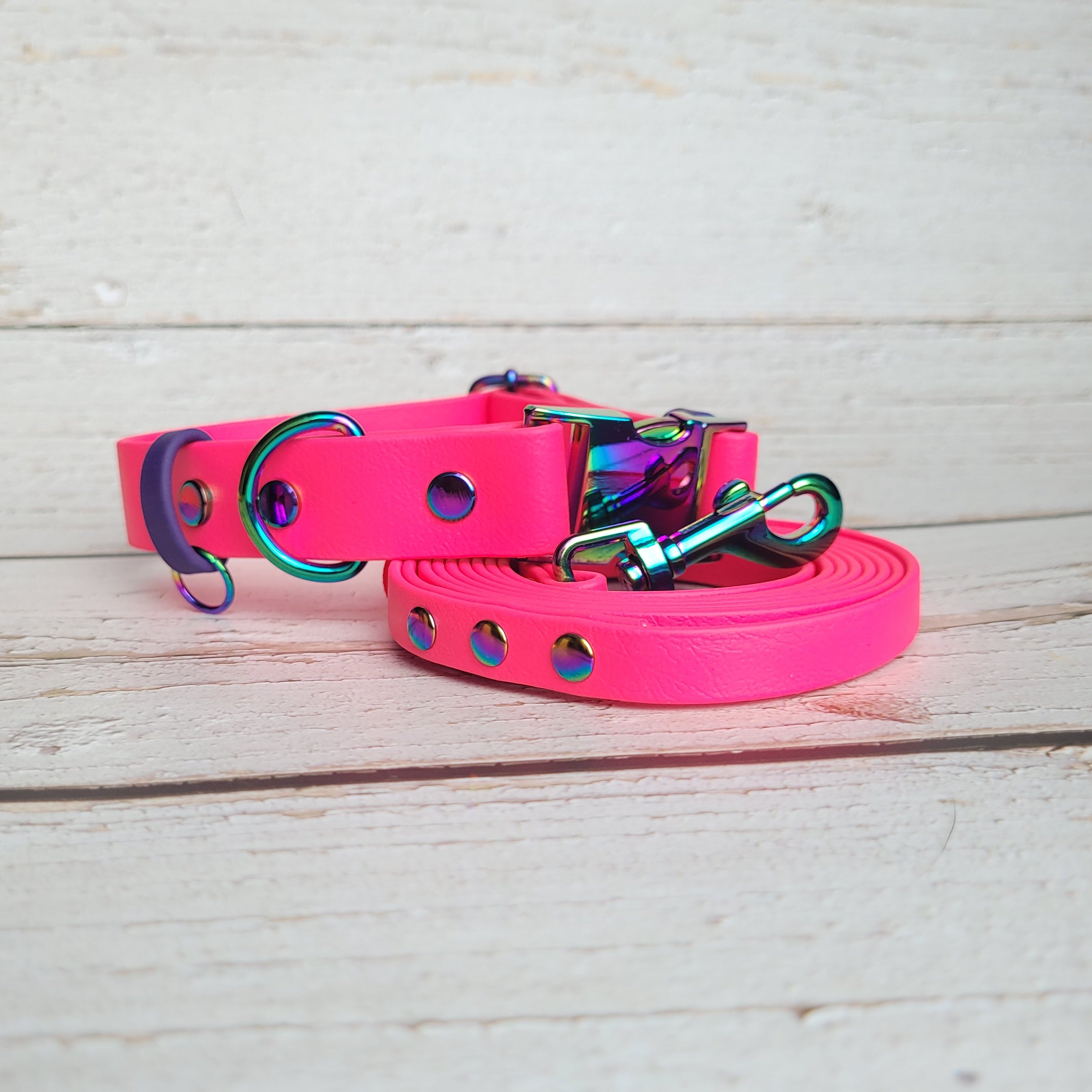 Leather and BioThane Dog Collar, Leather Heart Dog Collar, Extra Wide Collar, Hot Pink Collar, Solid Brass Buckle 2024 Collar, New Dog Mom Collar