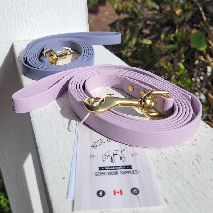 Grey and lavender with 3" brass clasps