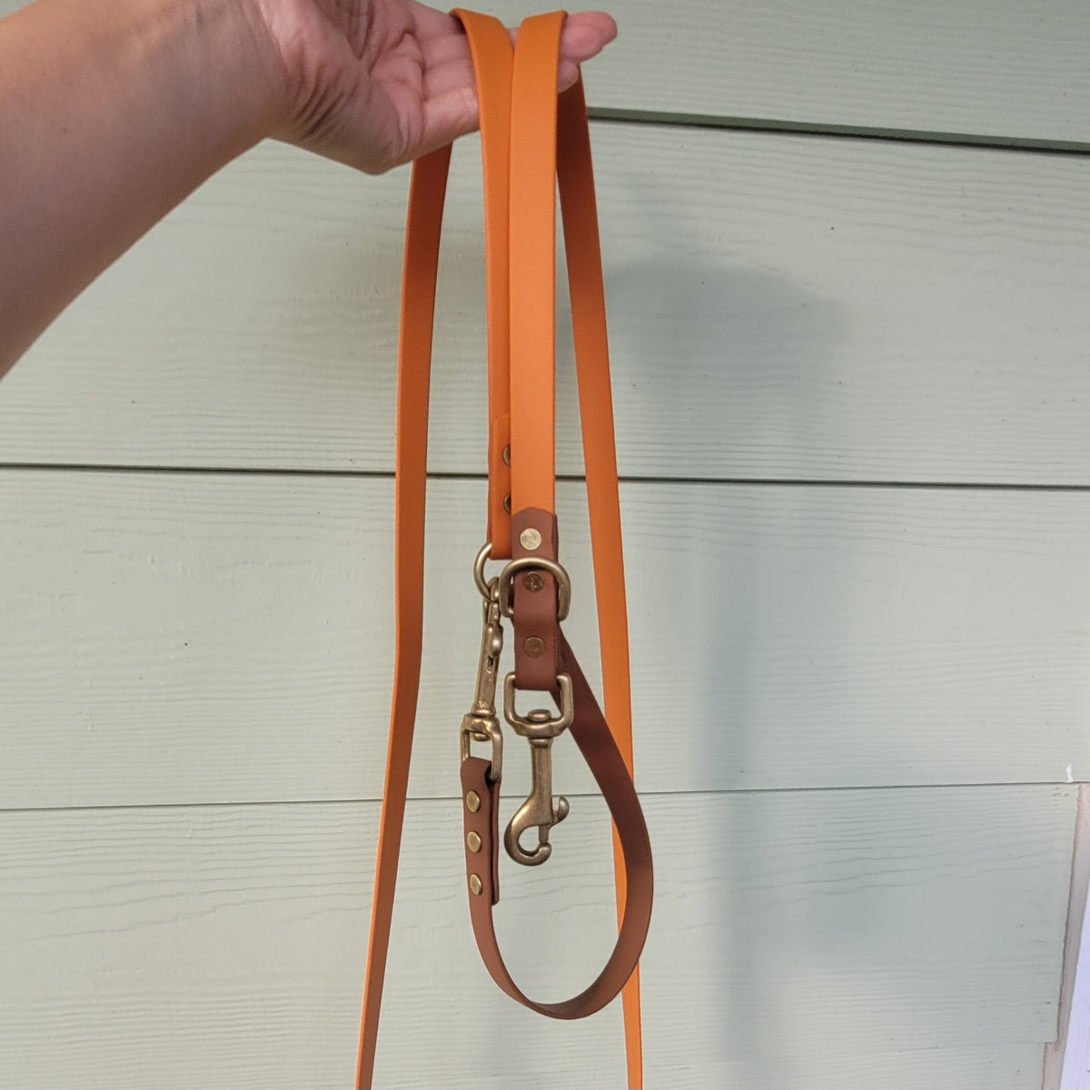 Burnt Orange Biothane Leash with Light Tan (Brown) accents. Made in Canada