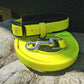 Neon yellow on black with matching 5/8 Neon yellow leash withna heavyweight stainless steel clasp