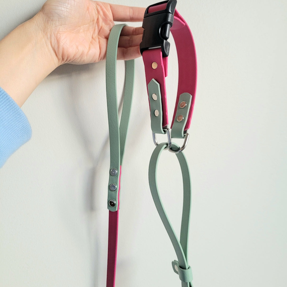 Raspberry and sage green