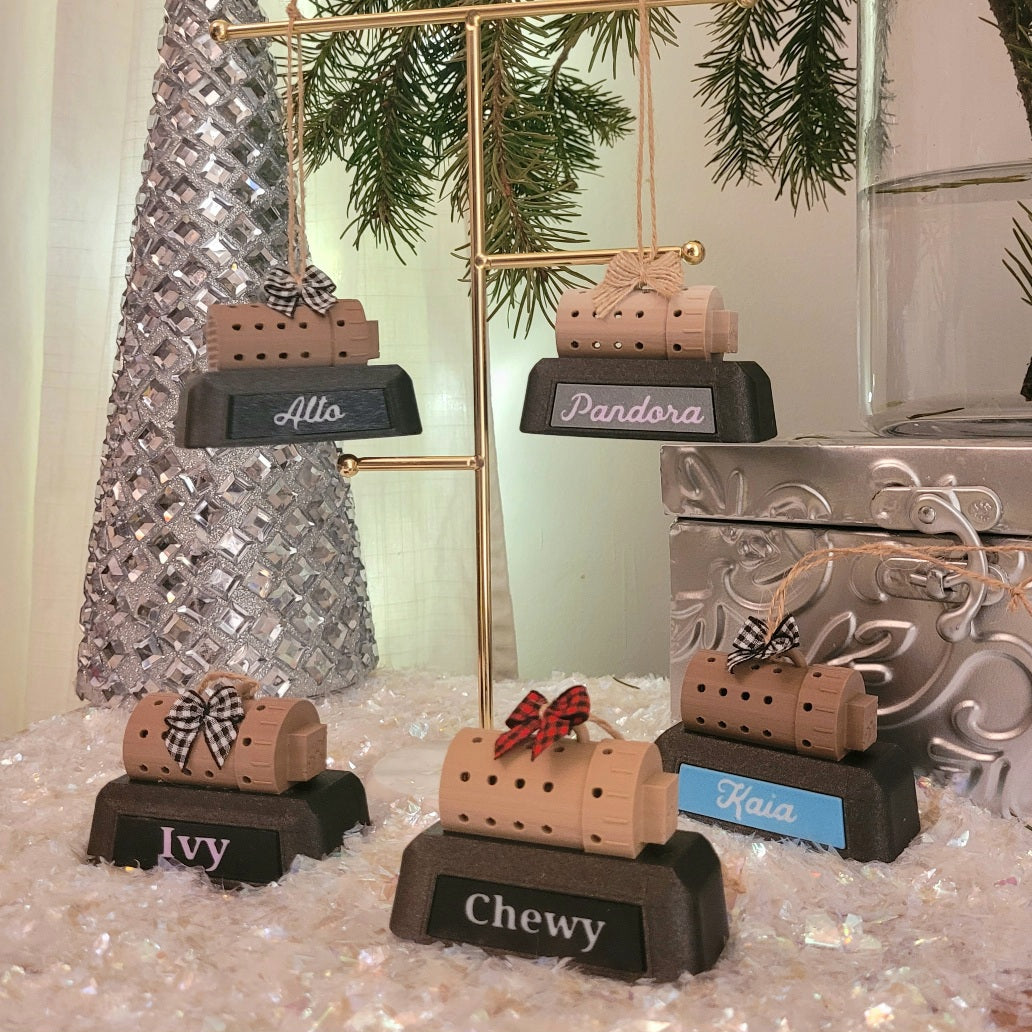 Pandora is lavender font with metallic grey plate, Kaia is white font with turquoise plate, Ivy is lavender font on black plate and everyone else is white font with black plate.  Ivy is simple font and everyone else is Hanley script font