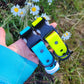 Sky blue and white, neon yellow and black