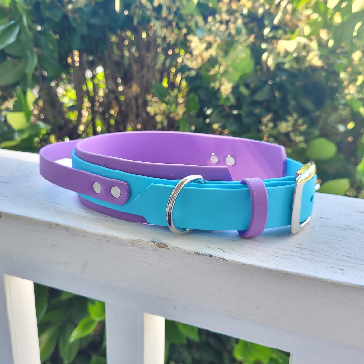 Amethyst (Wide colour) & Sky blue (front colour) in size medium. 