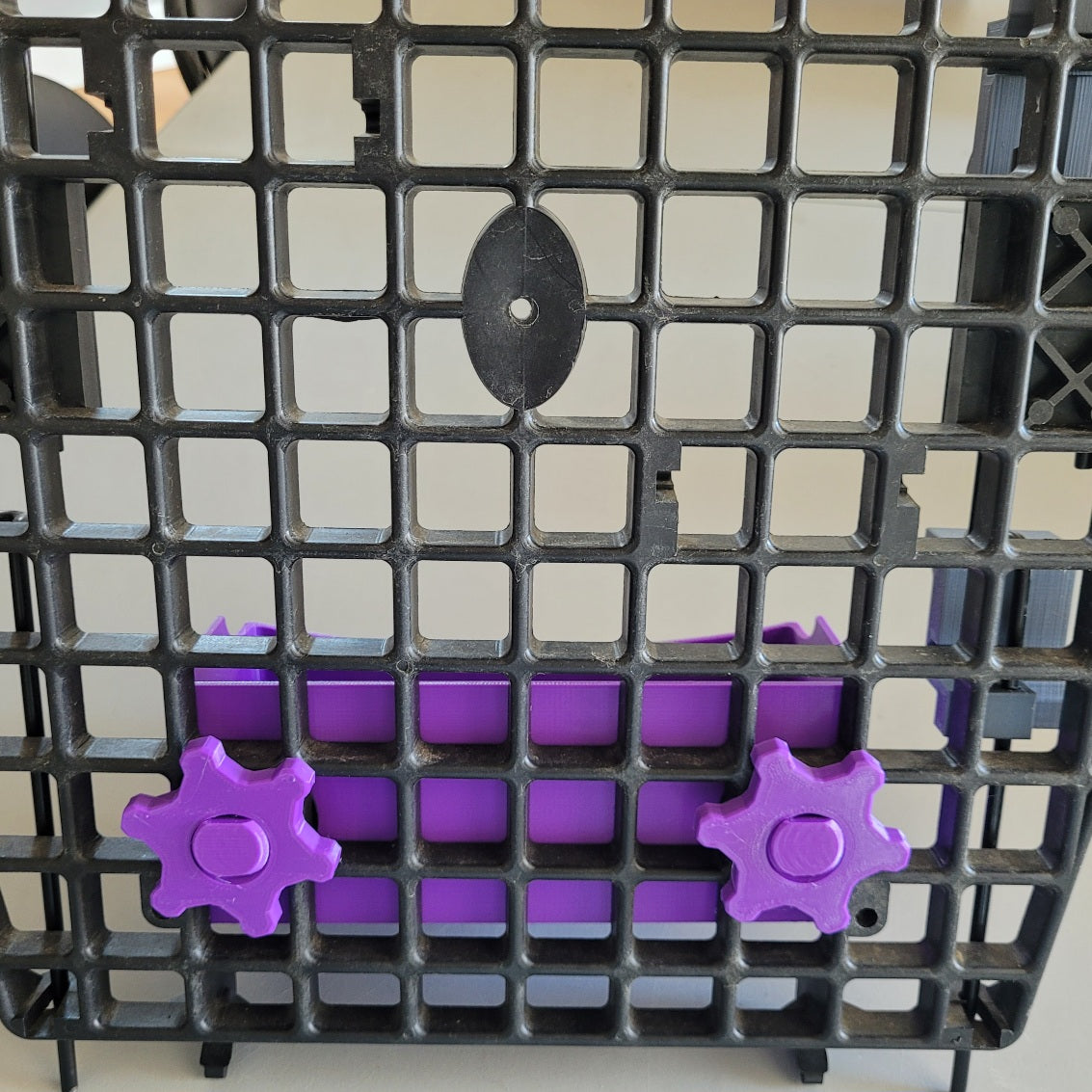 The inside of the door behind basket.  Purple shown on Large Ruffland Kennel door. 