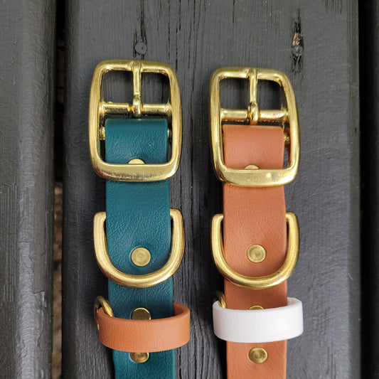 Hunter green & brown light tan and Brown light tan & white with brass hardware 