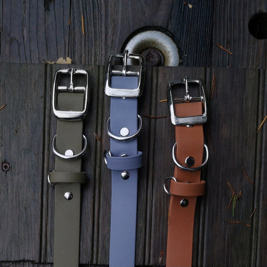 Olive green, light grey, brown light tan from left to right with silver hardware 