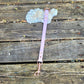1 foot lavender with rose gold 2.5" long clasp, straight end with a ring no handle