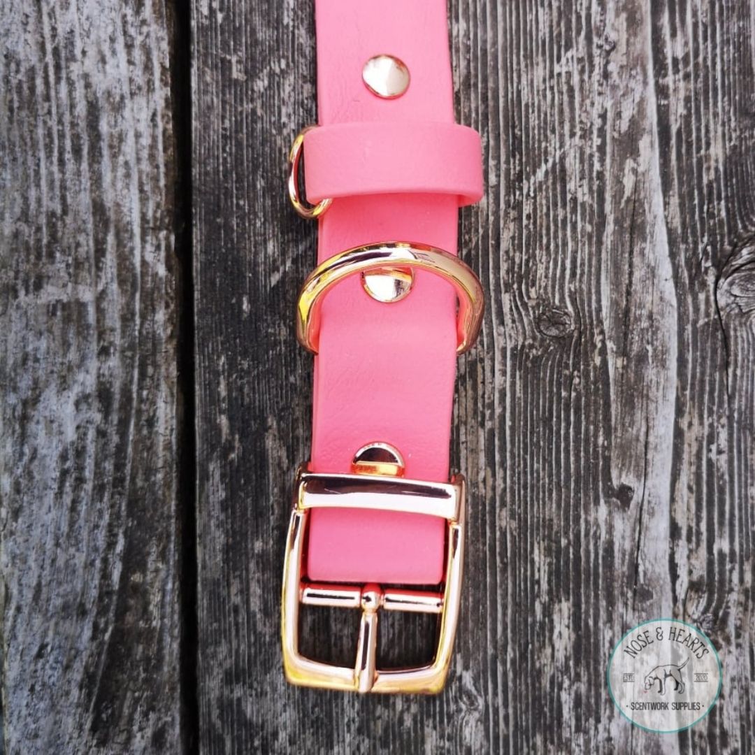 1" Metal Pin Biothane Collar Rose Gold Coral Pink