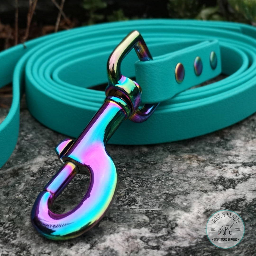 Teal with rainbow hardware